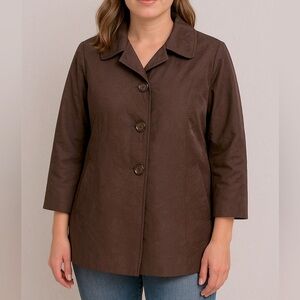 2X INC International‎ Daisy 3/4 Sleeve Brown Floral Embossed Jacket Blazer